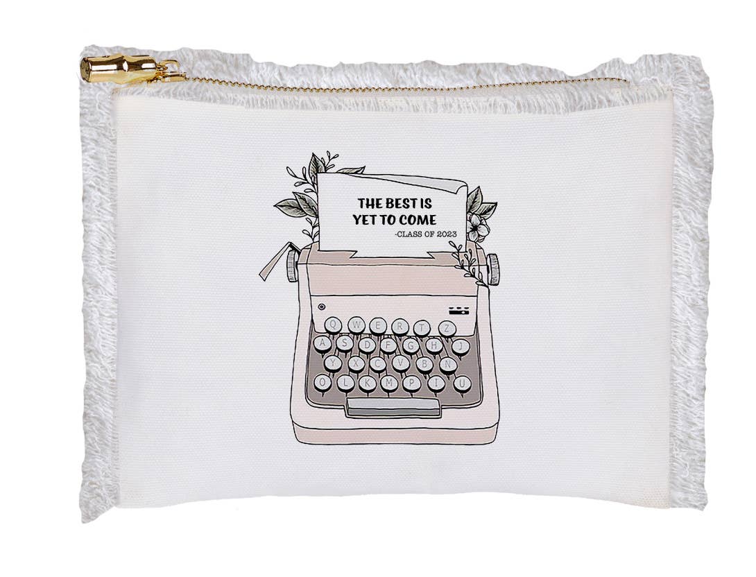 Graduation-Linen Fringe Cosmetic Bag -Typewriter