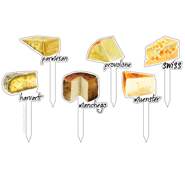 Cheese Id Tags Acrylic Sticks front | MILK MONEY milkmoney.co | cute gifts, cute holiday gifts, party gifts 