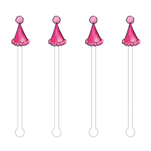 Pink Party Hat Acrylic Stir Sticks pink front | MILK MONEY milkmoney.co | cute gifts, cute party gifts, party favor