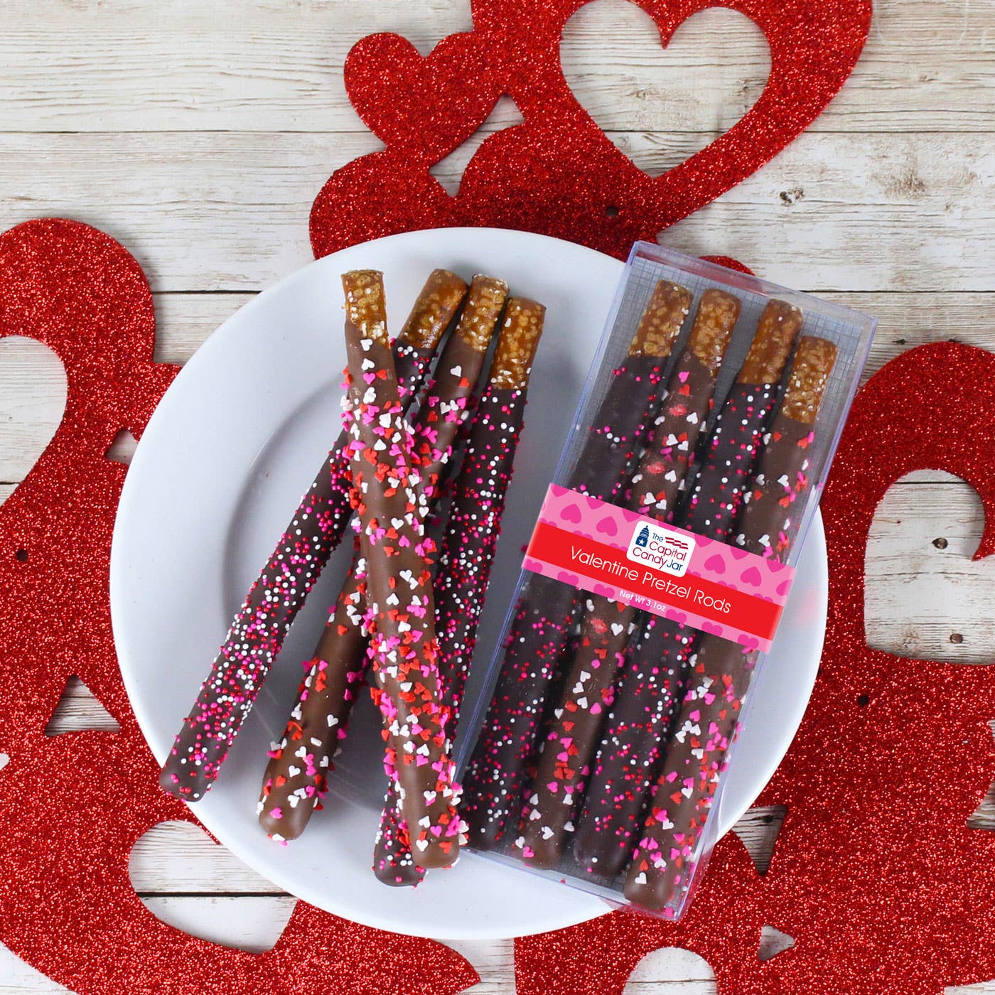 Valentines Chocolate Covered Pretzel Sticks