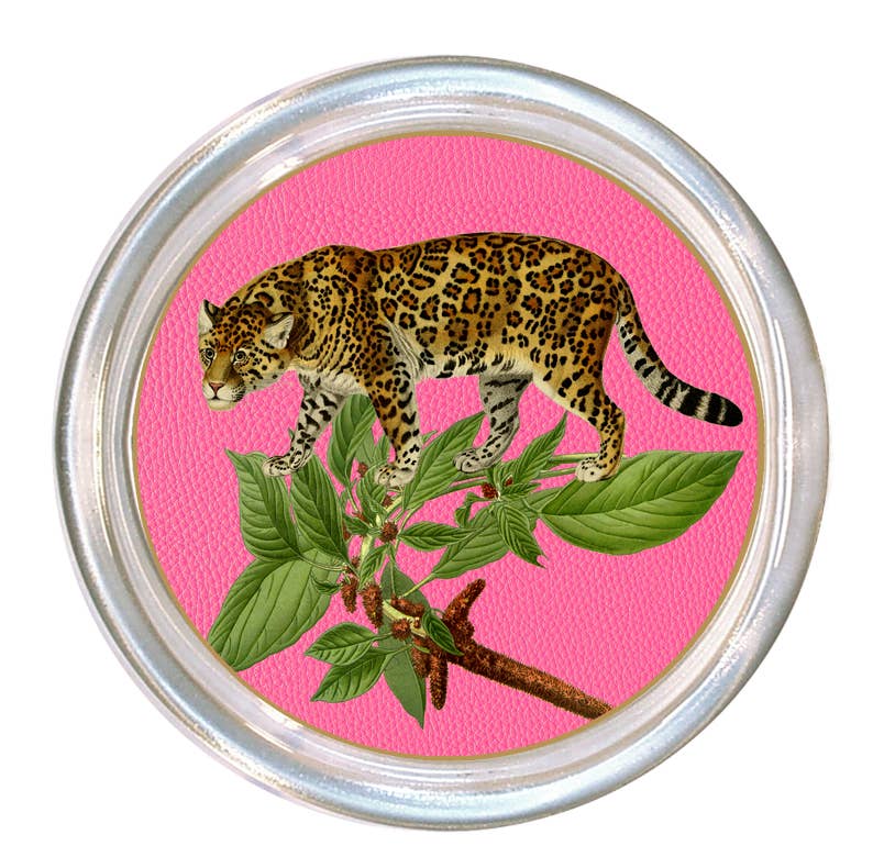 Leopard Pink Glass Coaster Dish