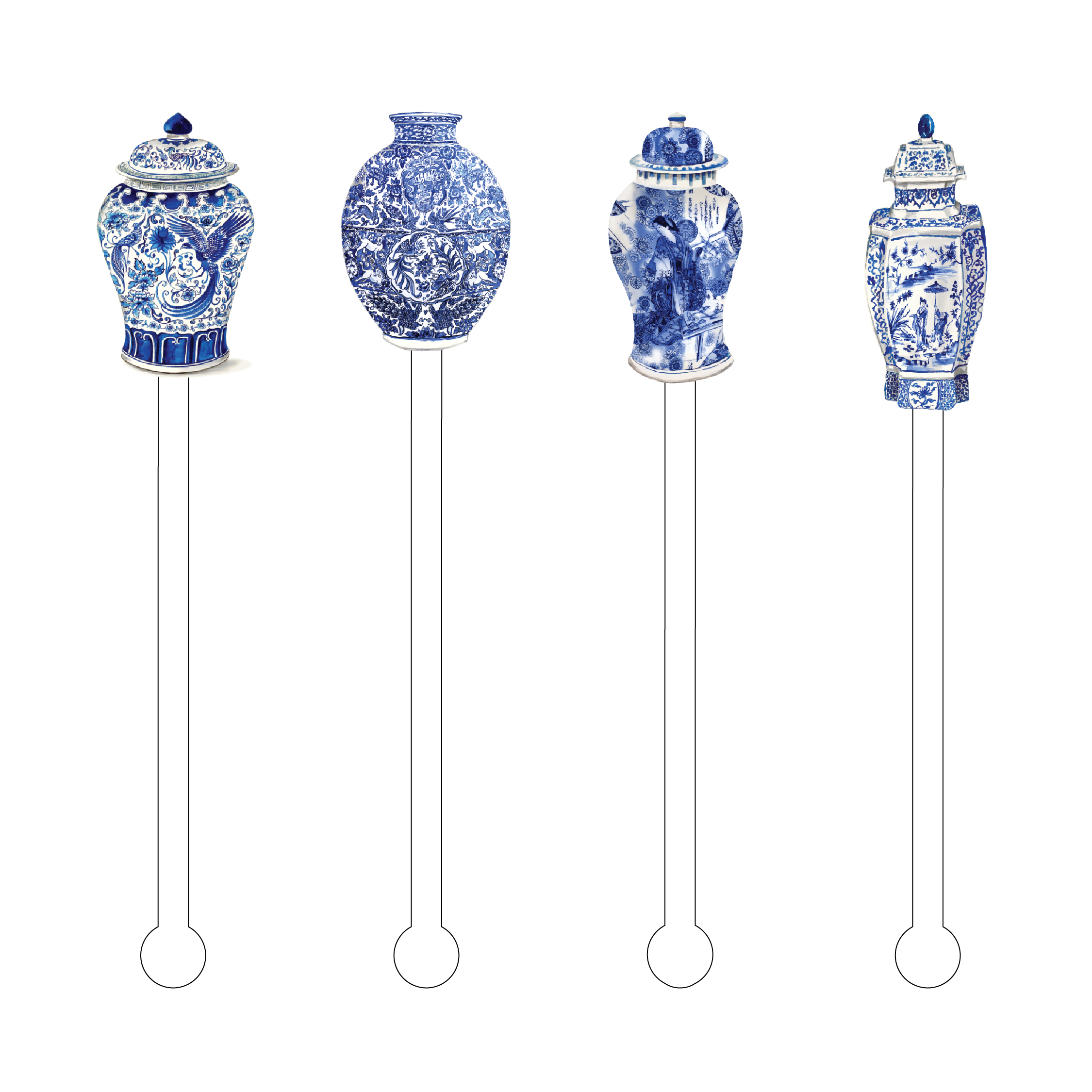 Blue & White Ginger Jars Acrylic Stir Sticks  front | MILK MONEY milkmoney.co | cute gift